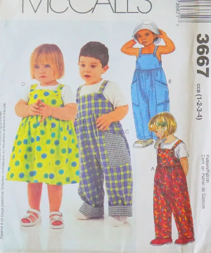 McCalls Pattern3667  Toddler's Jumpsuit and Jumper  Sizes  1, 2, 3 & 4